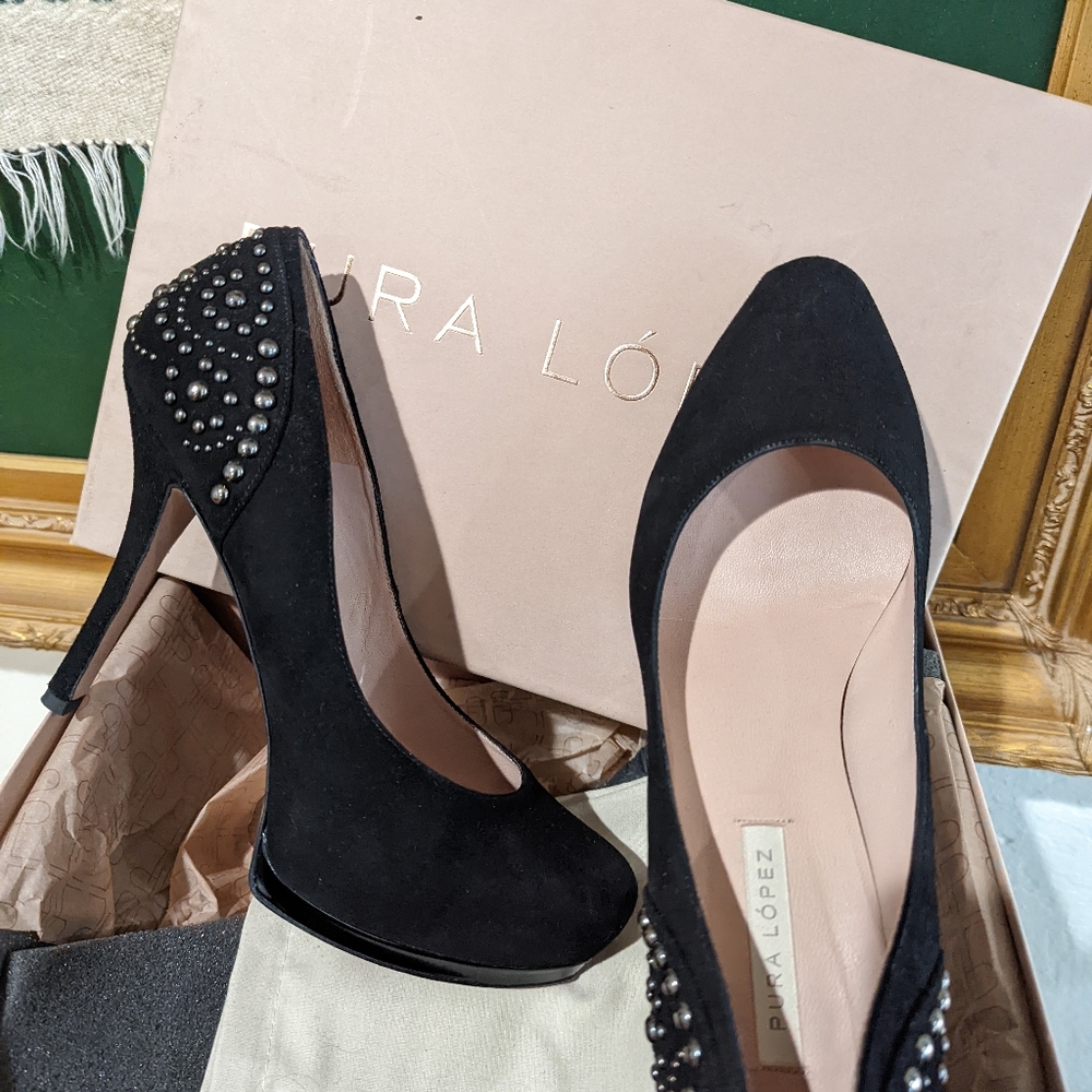 Pura Lopez black studded platform pumps